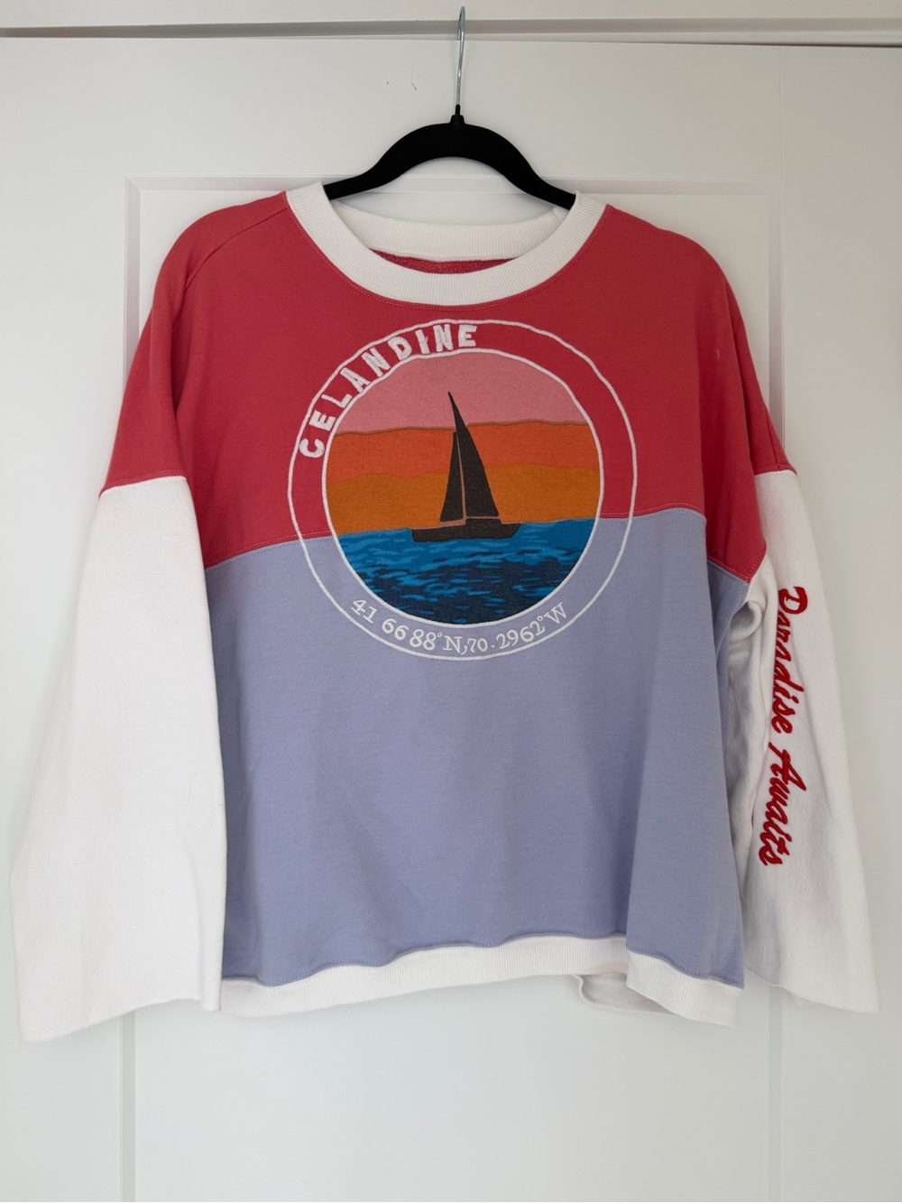 Celandine Colorblock Crewneck Sweater - Red, Lavender & White